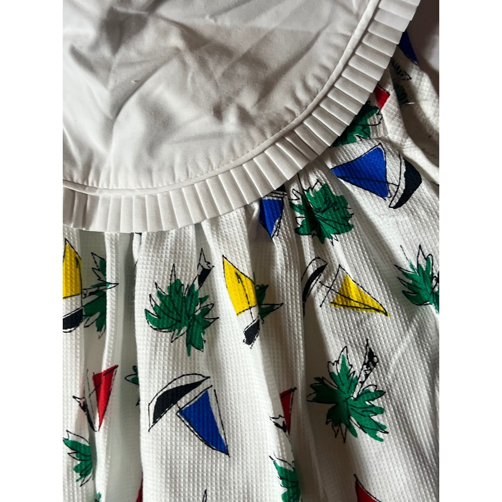 Just Ducky Vintage Girls Dress Size 6 White Seersucker Nautical Sailboat Palm - Picture 6 of 6